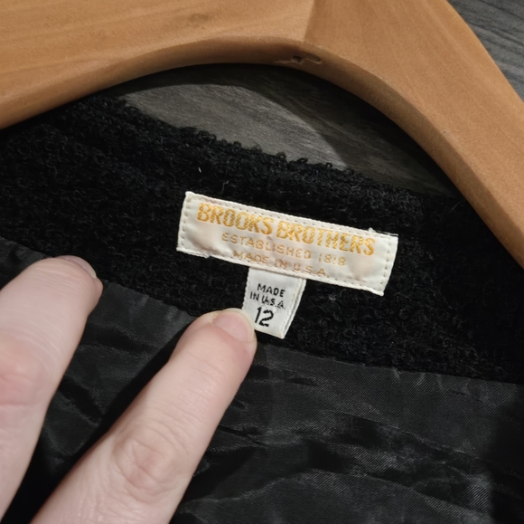 Brooks Brothers Black Wool Textured Tweed Jacket Blazer Gold Buttons SZ 12 - Picture 5 of 8